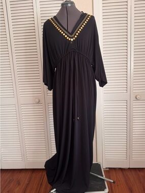 Michael Kors Black Maxi Dress with Gold Stud Trim